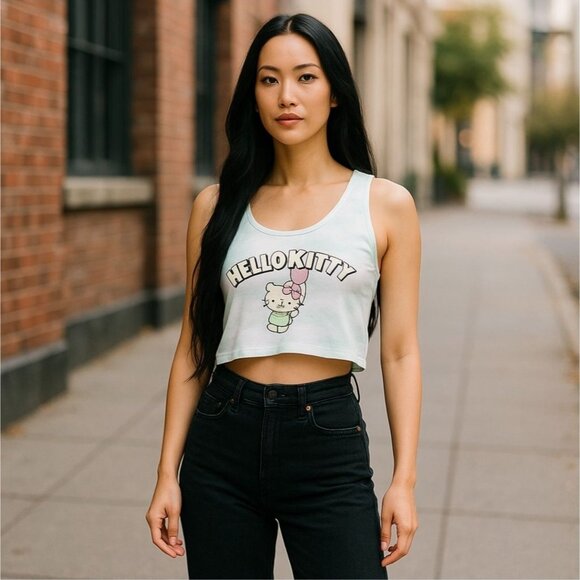 NGOrder Hello Kitty Balloon Tie Dye Cropped Tank Top w/ Raw Edge Hem – S & M - Picture 2 of 3